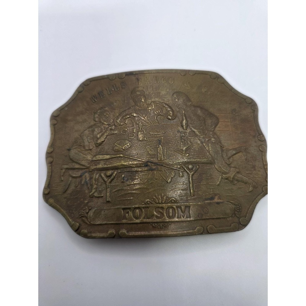 Vintage Wells Fargo & Co Folsom Brass Belt Buckle Old West Gambling Saloon 9